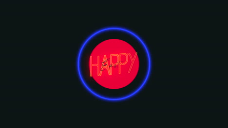 felices pascuas con círculos de neón azul y rojo sobre degradado negro