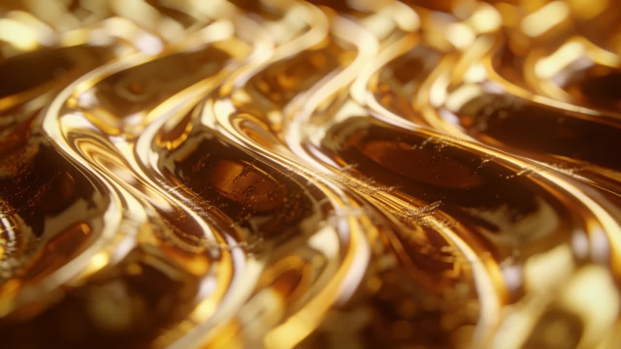 Telecamera macro che si sposta in avanti e a destra, mettendo a fuoco creste dorate lucide per un branding di lusso.