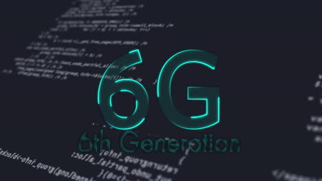 animación de texto de 6g sobre procesamiento de datos en fondo negro