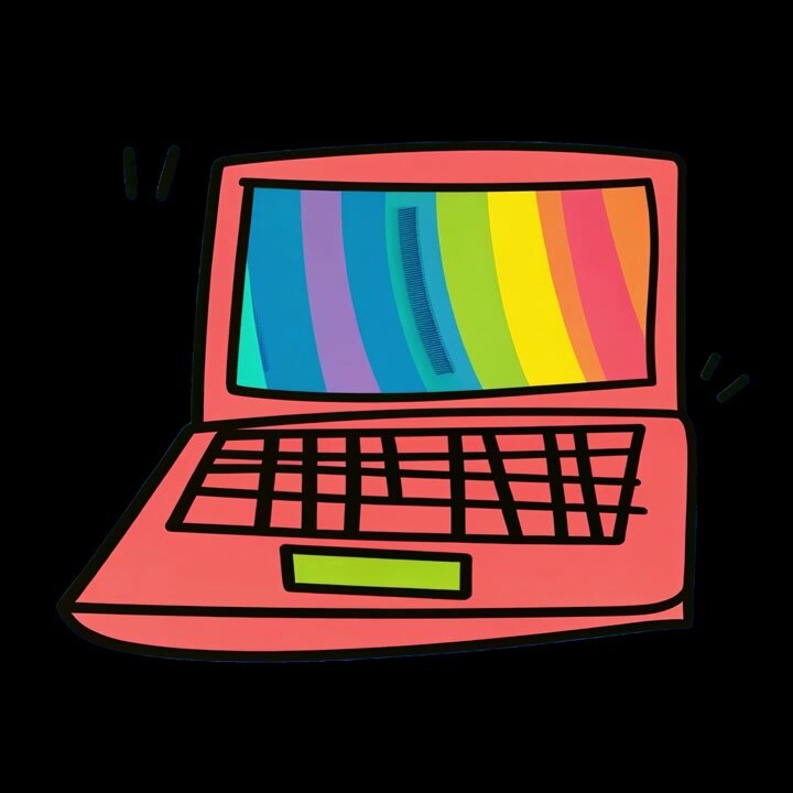 Animeret håndtegnet laptop-illustration med regnbueskærm