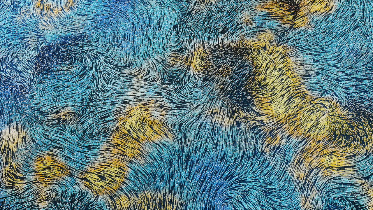 líneas de flujo abstractas, partículas de flujo, renderización 3d.