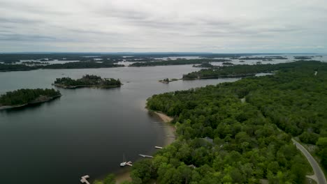 aerial view of lake huron on manitoulin island coastline, ontario, canada