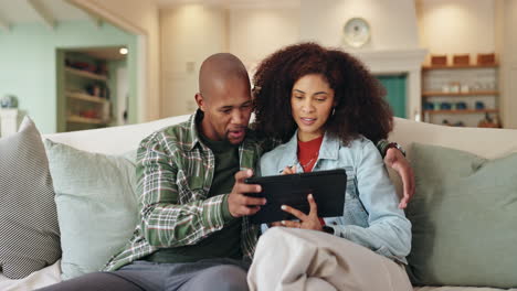 couple relaxing at home with tablet