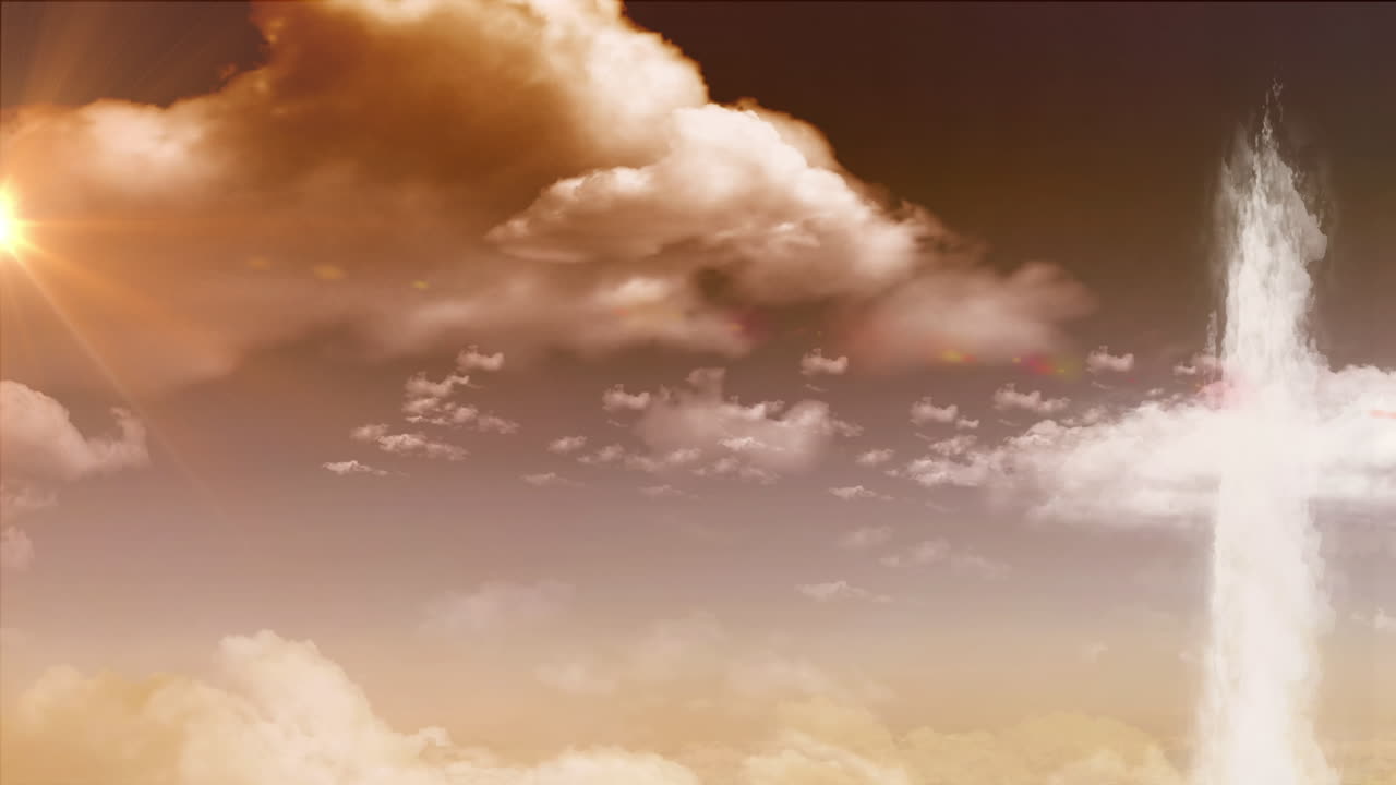 Video of lights over white crucifix shape on clouds