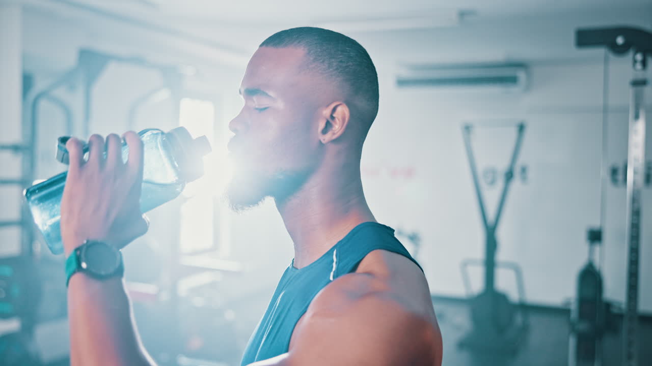 hombre bebiendo agua después del entrenamiento