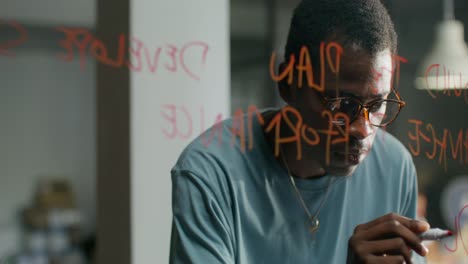 Focused Man Brainstorming Ideas on Glass