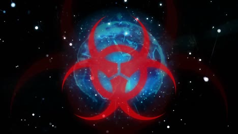 animación del cartel rojo de peligro para la salud sobre un globo que gira en el fondo.