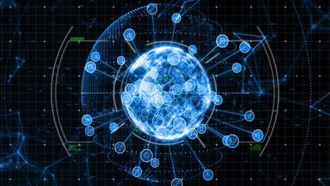 animación de conexiones de red global y procesamiento de datos en el fondo de la red digital