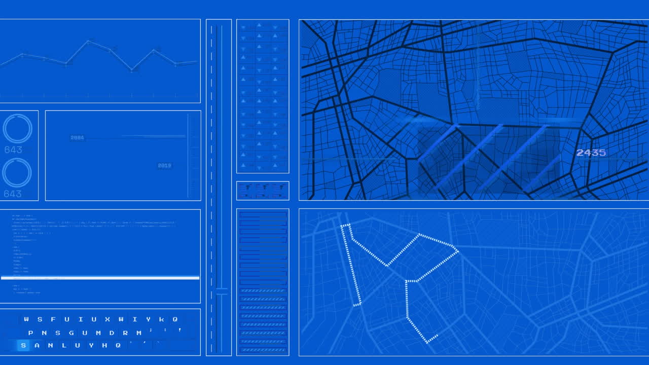 Animation of interface with data processing against blue background