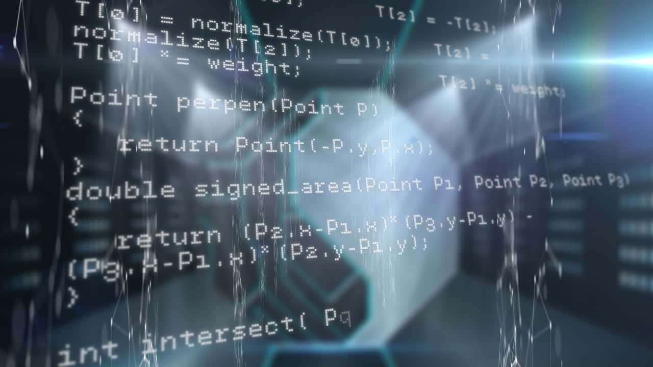 animación del procesamiento de datos y formas sobre objetos plateados