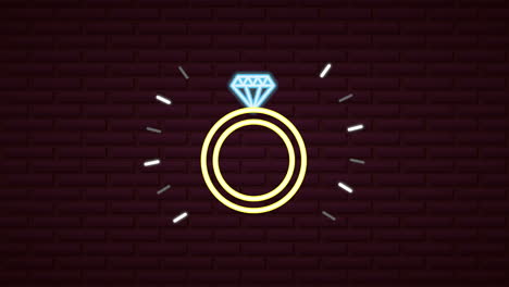 valentines day neon label animated with proposal ring