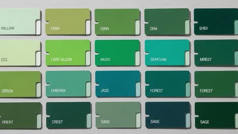a visual exploration of color palettes featuring shades of green: highlighting various tones ranging from bright limes to deep forest hues in a series of paint swatches