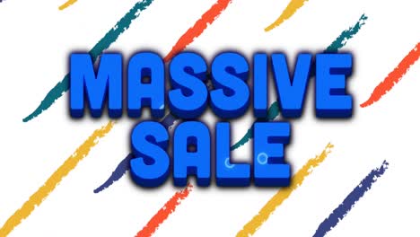 animation of massive sale text vibrant letters over multi coloured lines on white