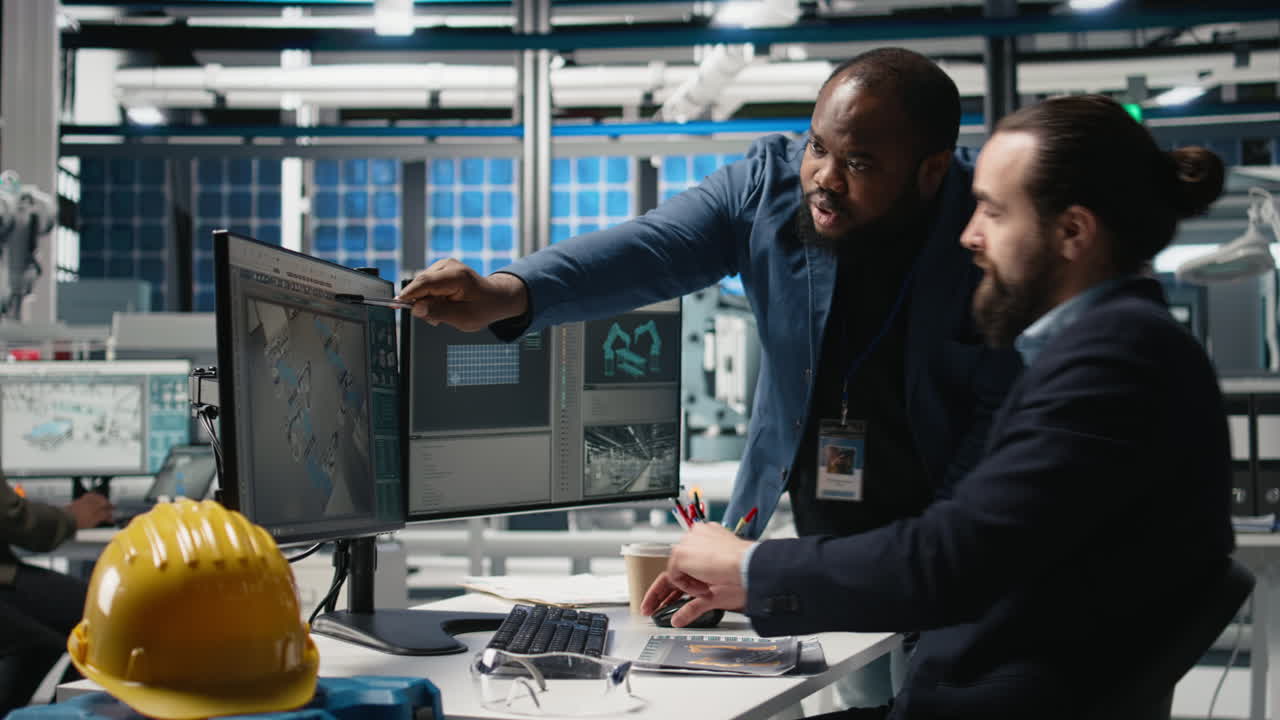 Engineers at work in industrial setting