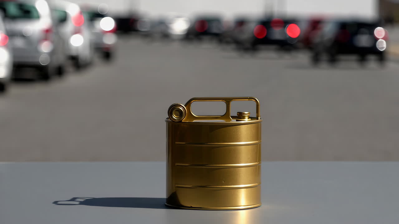 Golden Jerry Can in a Parking Lot