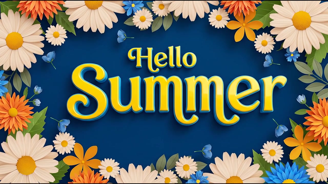 Hello Summer Vintage Floral Banner Animation with Yellow Typography and Daisy Frame