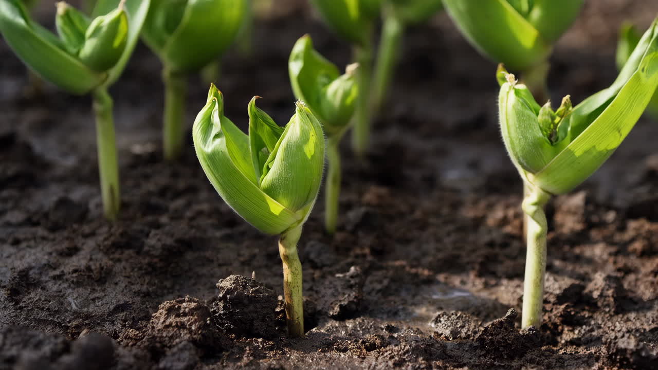 Young Seedlings Sprouting from Soil