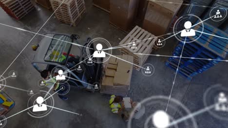 Animation-of-network-of-connections-over-warehouse-workers