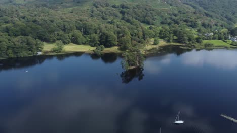 drone footage showing coniston lake in the lake district, cumbria, uk and looking north from the south of the lake