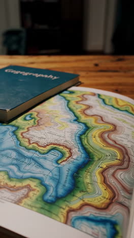 geography textbook and map