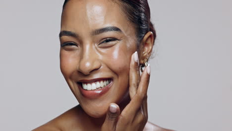 happy woman with glowing skin