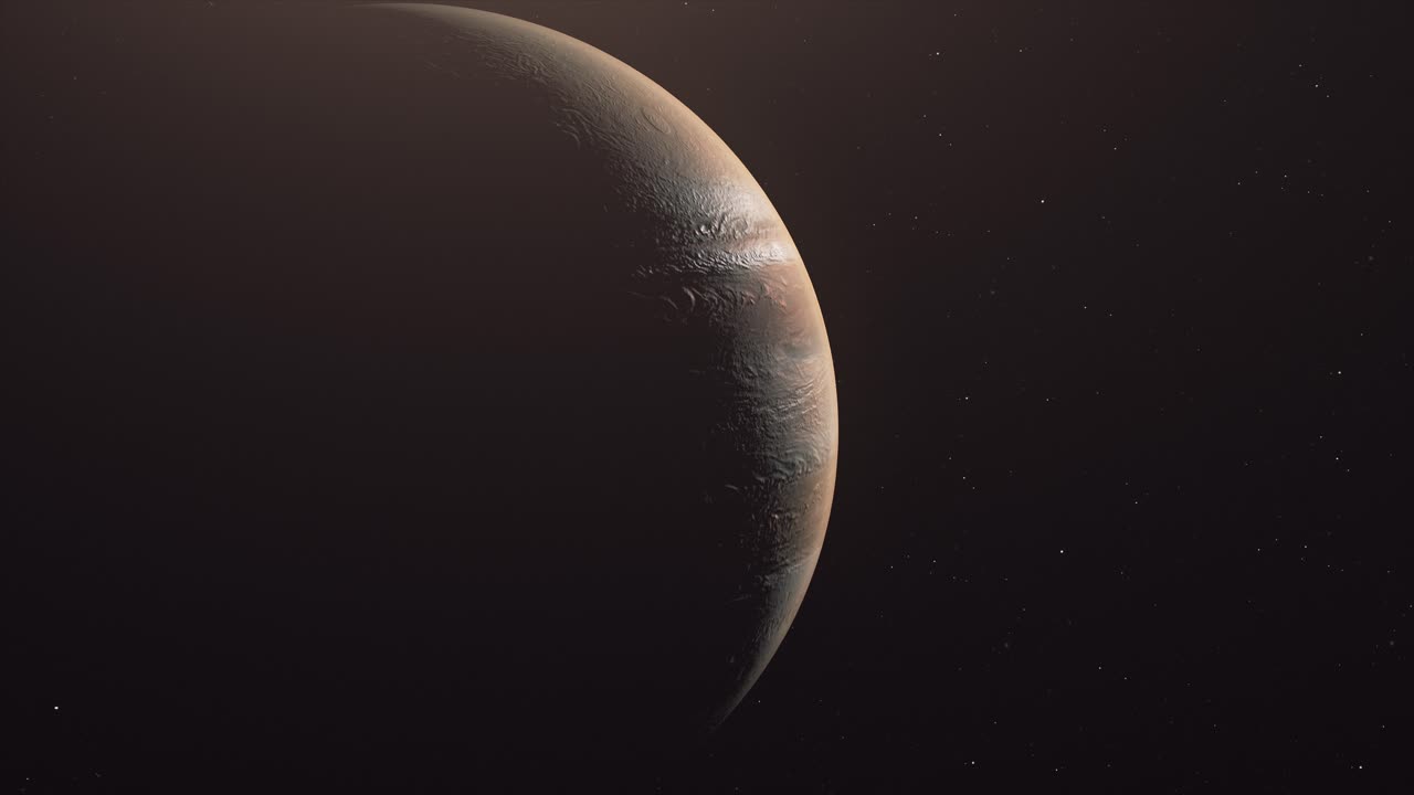 Planet Jupiter Slowly Revealed On Light. Closeup, Animation