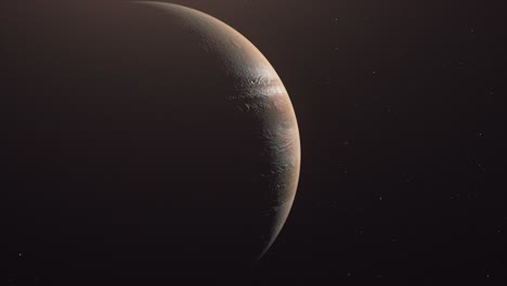 Planet-Jupiter-Zeigte-Sich-Langsam-Im-Licht.-Nahaufnahme,-Animation