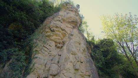 shot-looking-up-limestone-outcrop-at-Creswell-Crags,-Worksop