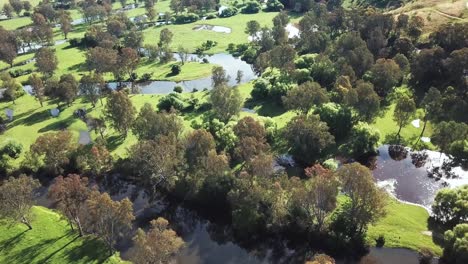 vista aérea mirando hacia abajo sobre billabongs en la llanura aluvial del río mitta mitta en pigs point cerca de tallangatta sur, en el noreste de victoria, australia