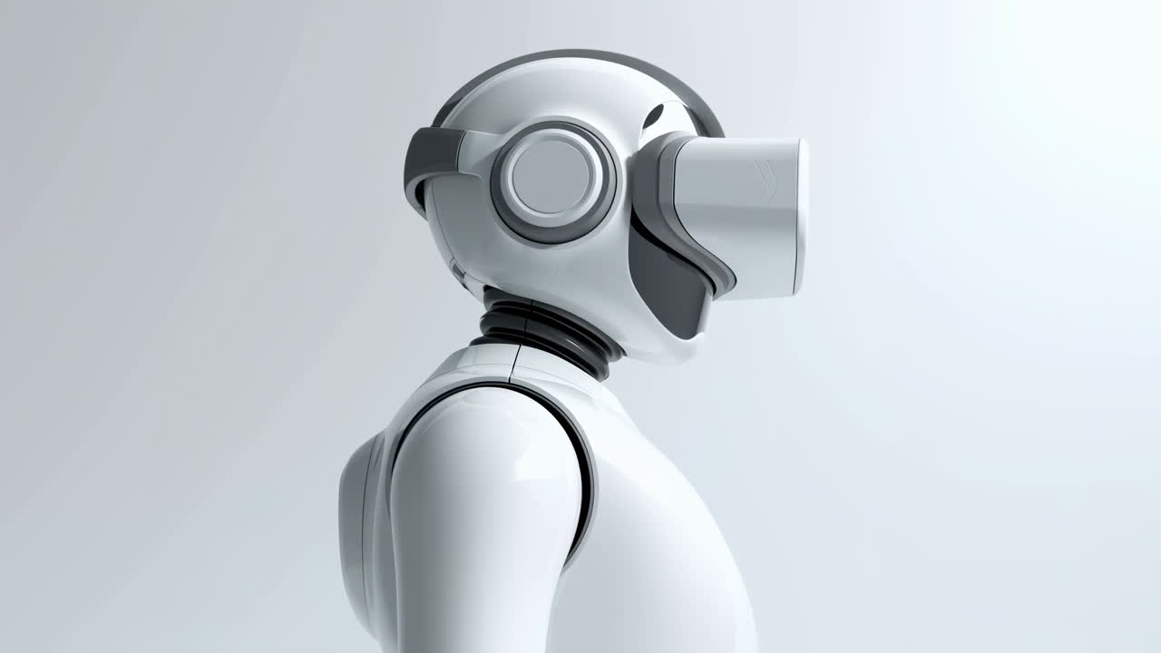 Robot futuristico che indossa un visore per la realtà virtuale.