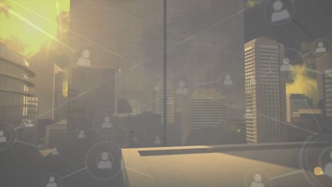 animación de la red de conexiones sobre el paisaje urbano