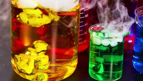 vibrant liquids reacting with smoke and bubbles