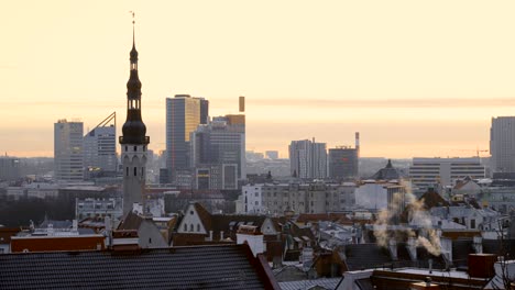 tallinn, estonia, europe. cityscape in morning sunrise. old town and modern city. popular place with famous landmarks. unesco