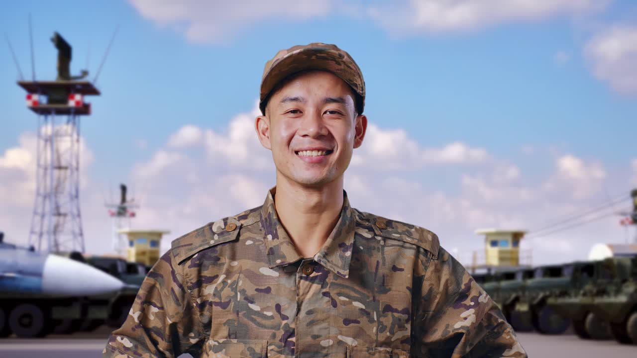 공군 기지 에서 미소 짓는 군인 들