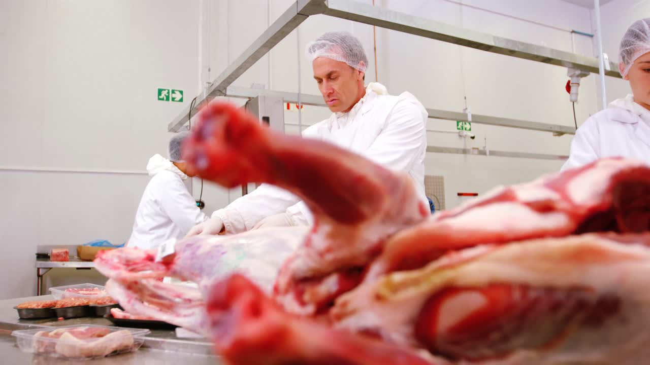 squadra di macellai che lavorano