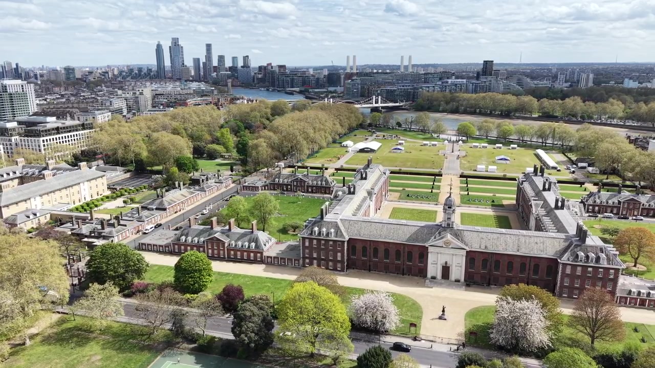 Royal Hospital Chelsea London, casa di riposo per veterani, ripresa aerea panoramica