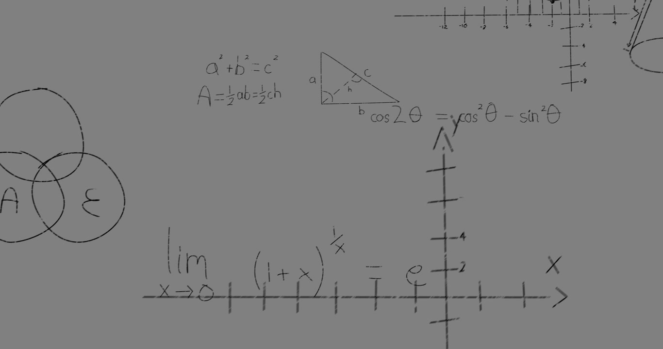 Animation of math graps and data over grey background