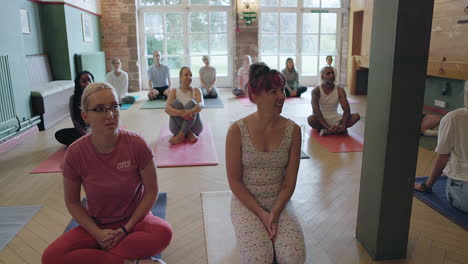 yoga class in a bright studio