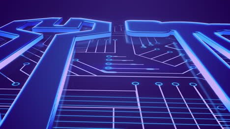 animación de rastros de luz sobre conexiones de microprocesador contra un fondo azul