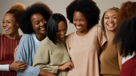 joyful group of african american women embracing and laughing