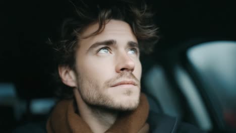 portrait of a man looking up while driving