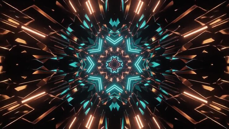 Túnel Geométrico Abstrato com Luzes Neon Brilhantes