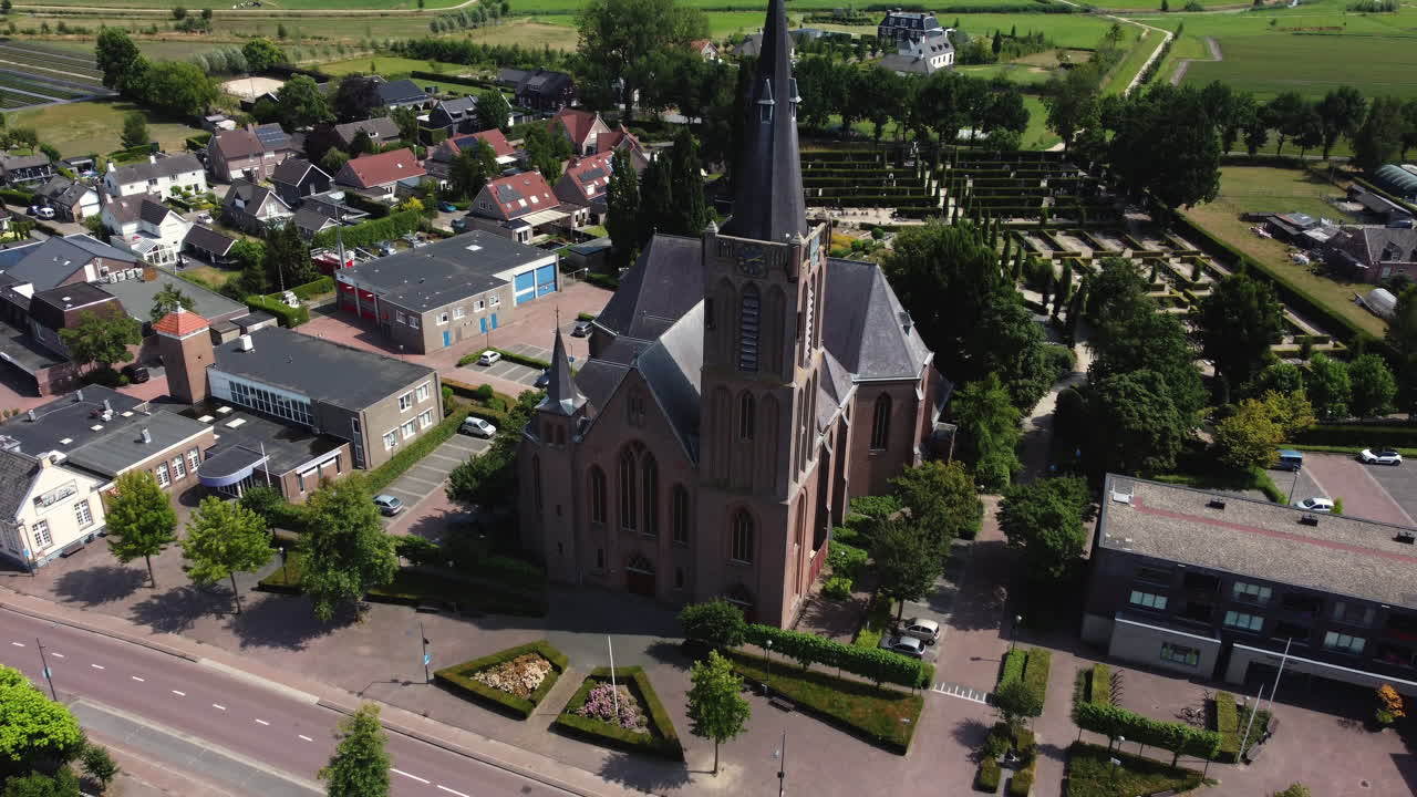 Aerial View of a Dutch Village with a Church