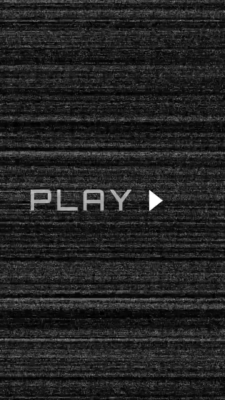 Tv static play button background with black and white noise texture horizontal scan lines and