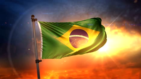 bandera de brasil retroiluminada en hermoso amanecer bucle cámara lenta 4k