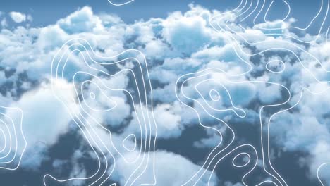 animación de una red de líneas blancas sobre nubes y cielo