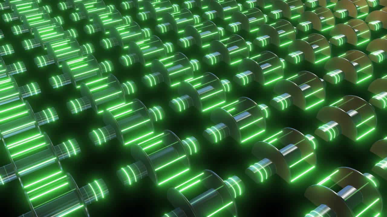 Abstract Futuristic Cylinders with Glowing Green Light