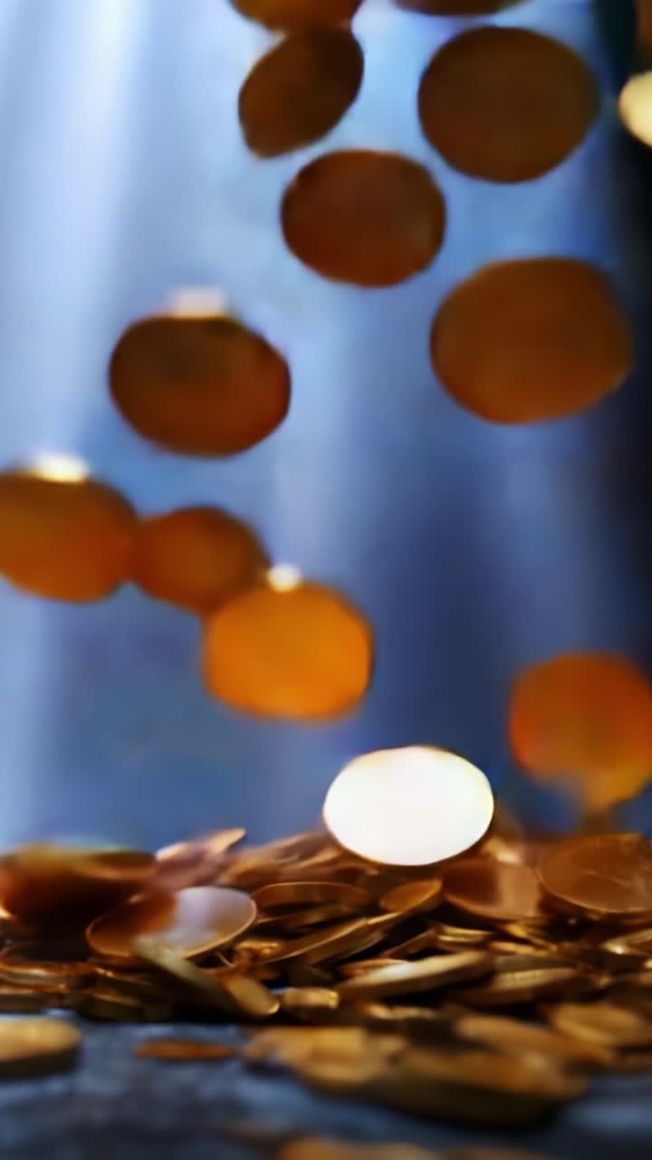 A Glimmering Cascade of Golden Coins Sparkling in the Light, Capturing the Essence of Wealth and Fortune in Stunning Visual Detail