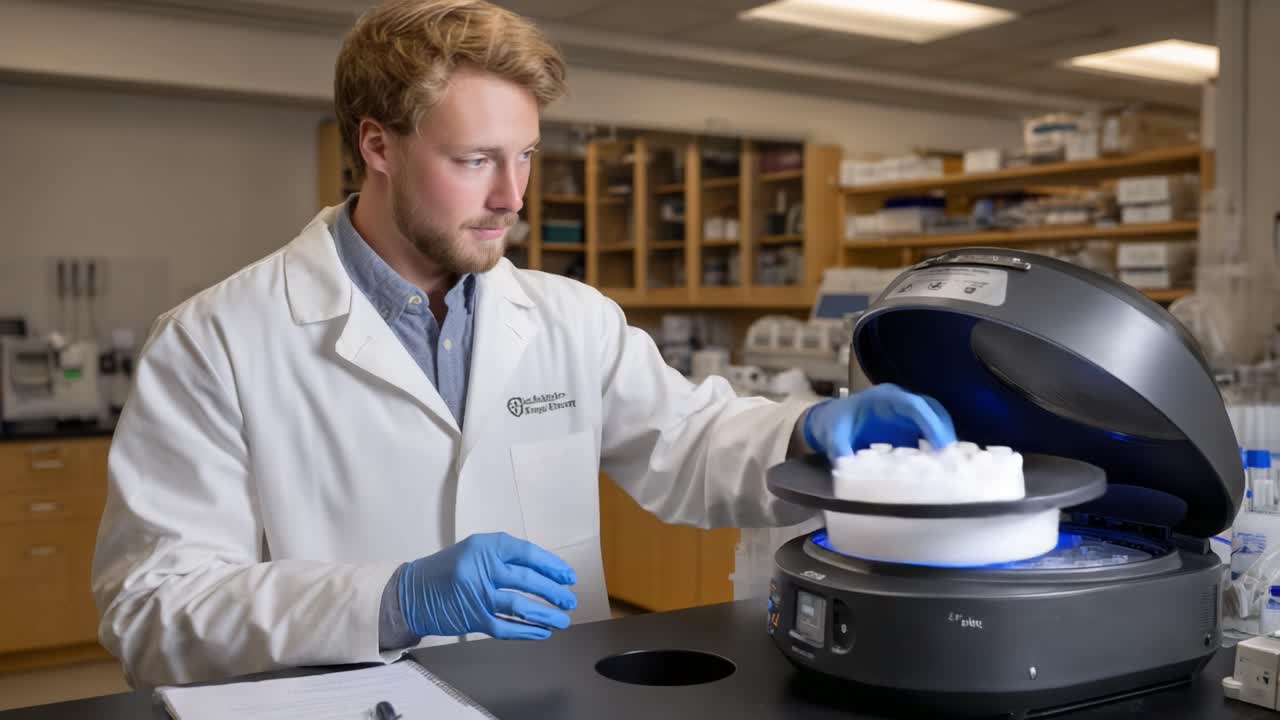 A dedicated researcher in a lab explores advanced analytical techniques using a centrifuge, showcasing dedication to scientific discovery and innovation