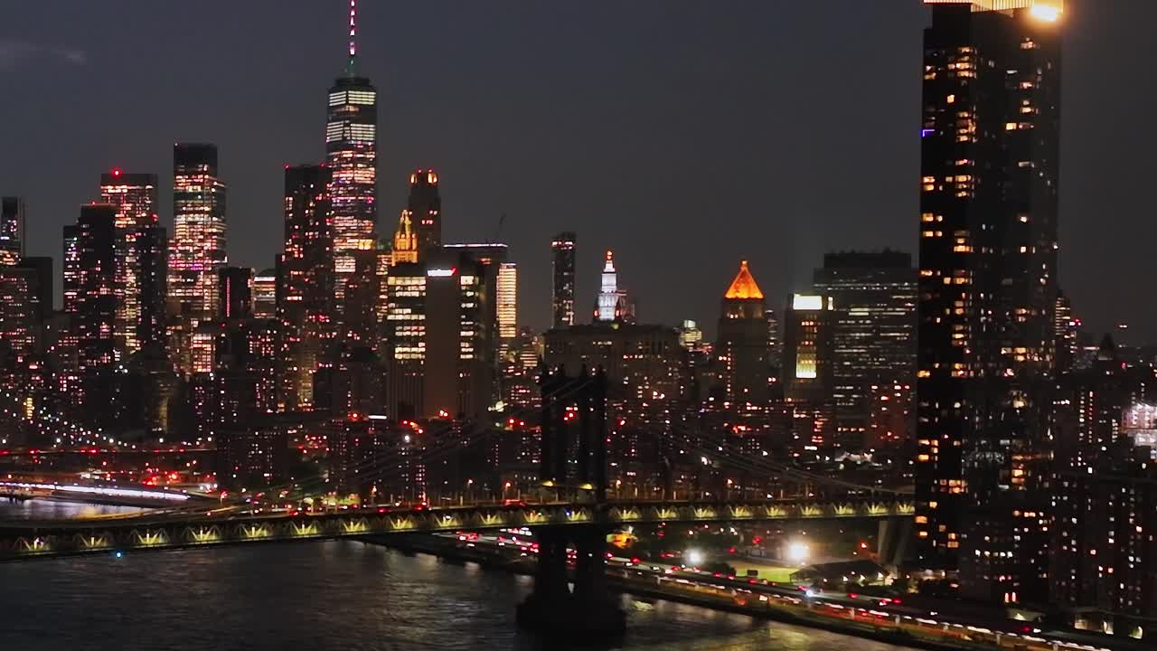 Stunning aerial view of New York City skyline at night